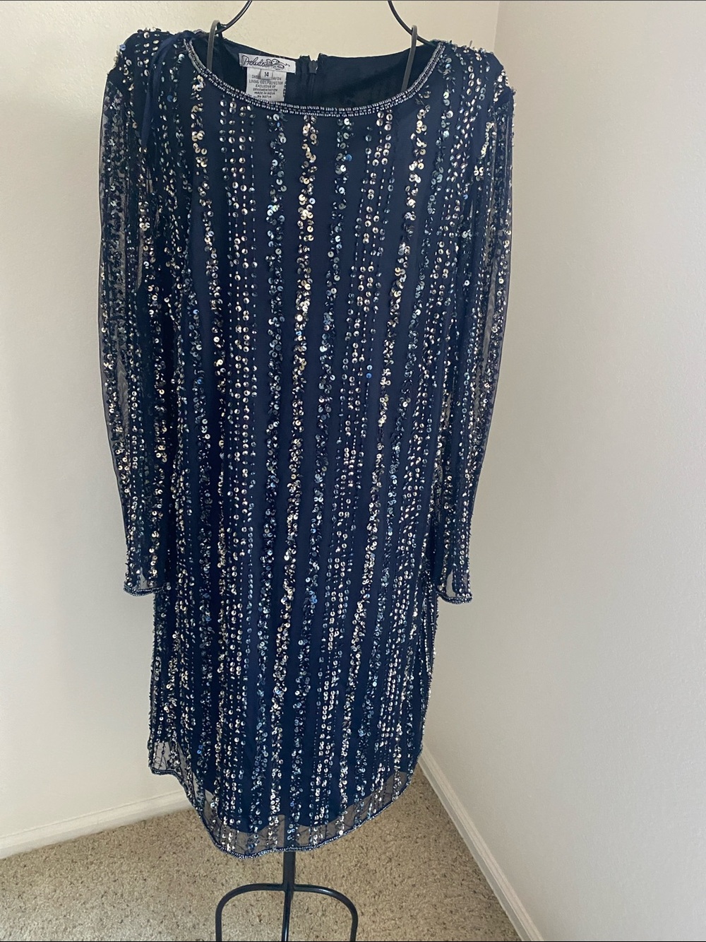 Gorgeous Navy Sequin Long Sleeve Shift Dress